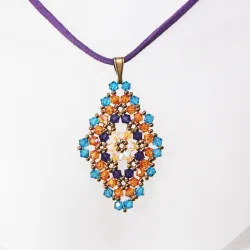 Pendant 45cm - Talia Rhombus M-Purple Suedine - Pendant 45cm - Laiton bronze